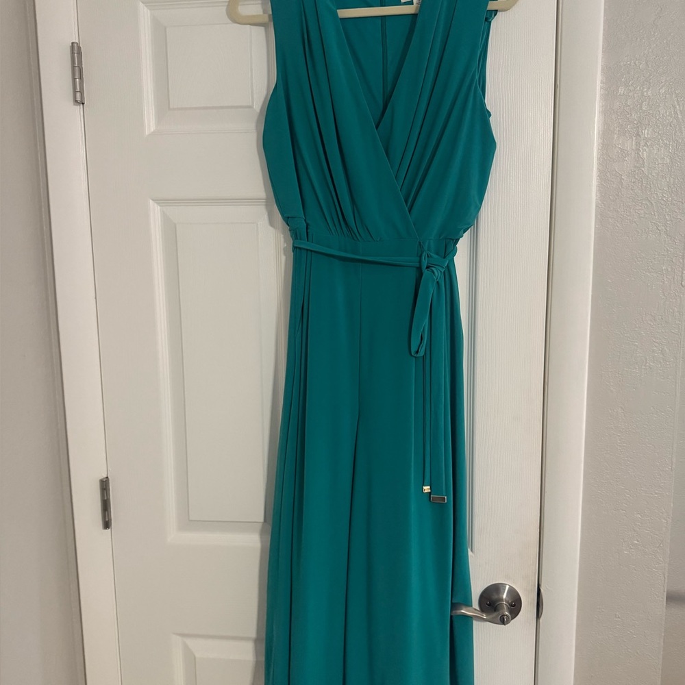 Elegant Teal Sleeveless Wrap Jumpsuit